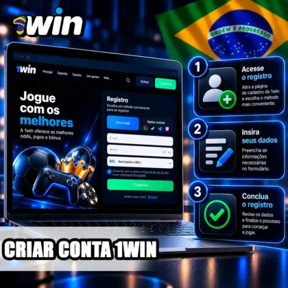 Site de cassino no notebook com checklist de etapas para criação de uma nova conta.