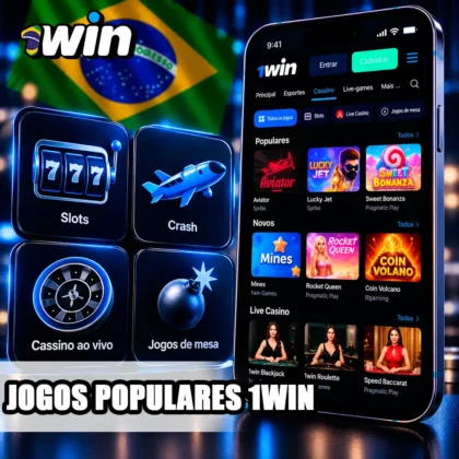 Jogos em destaque da 1win no celular com capas originais e símbolo simples de catálogo.