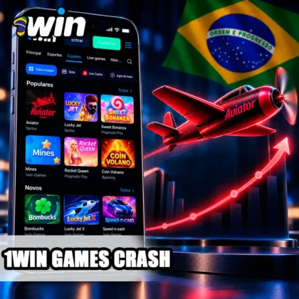 Área 1win Games com Lucky Jet, Mines Classic e símbolo visual de jogo crash.