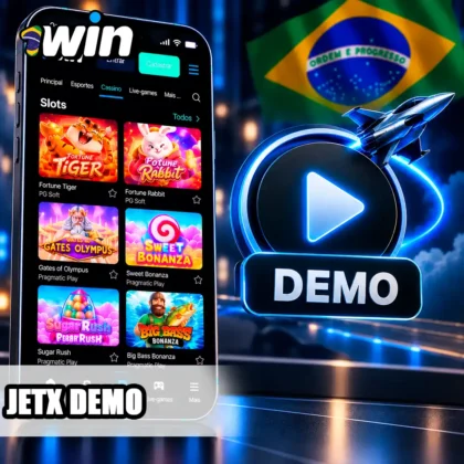 Menu da 1win no celular com símbolo DEMO para verificar a disponibilidade do modo JetX.