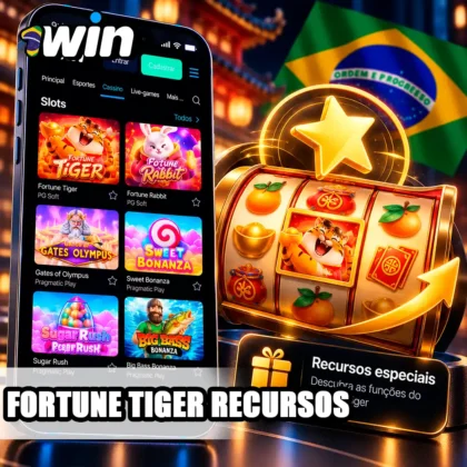 Fortune Tiger no celular com rolo de slot e símbolo de recursos especiais do jogo.
