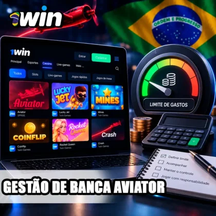 Aviator em notebook com indicador de limite financeiro e calculadora de controlo de gastos.