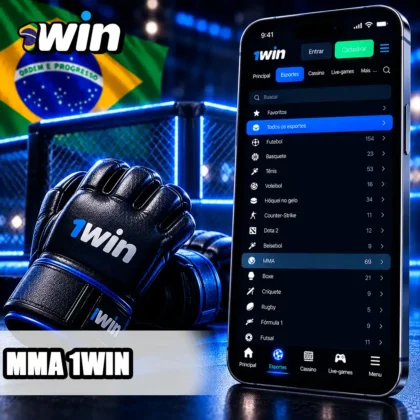 Menu esportivo no celular com par de luvas de MMA como principal elemento temático.