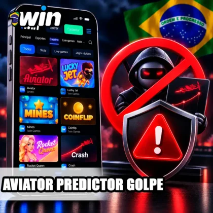 Tela do Aviator com alerta contra robôs, sinais e promessas falsas de previsão.