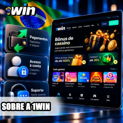 Interface da 1win em tablet com resumo de pagamentos, conta e atendiment